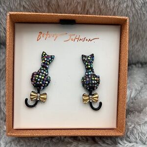 Betsey Johnson Black and Gold Cat Earrings